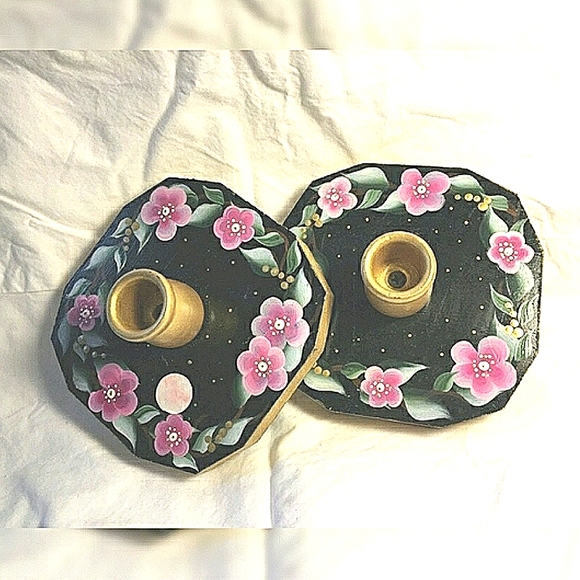 Custom Handmade Candleholders Wooden Painted NWT - Picture 1 of 2